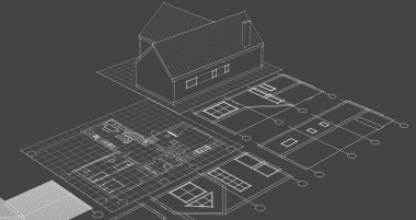 ev mimarisi projesi çizimi 3d illüstrasyon