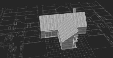 ev mimarisi projesi çizimi 3d illüstrasyon