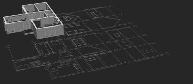 ev mimarisi projesi çizimi 3d illüstrasyon