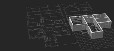 ev mimarisi projesi çizimi 3d illüstrasyon