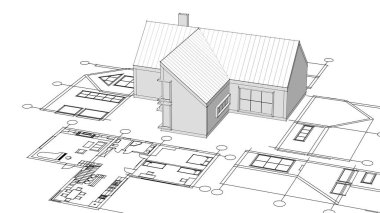 ev mimarisi projesi çizimi 3d illüstrasyon