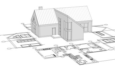 ev mimarisi projesi çizimi 3d illüstrasyon