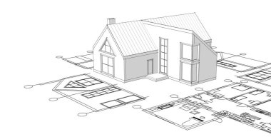 ev mimarisi projesi çizimi 3d illüstrasyon