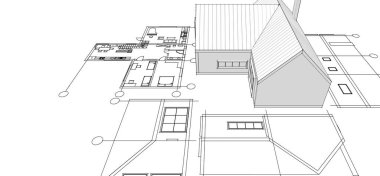 ev mimarisi projesi çizimi 3d illüstrasyon