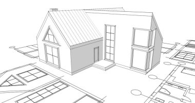ev mimarisi projesi çizimi 3d illüstrasyon