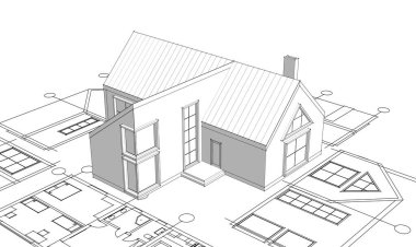 ev mimarisi projesi çizimi 3d illüstrasyon