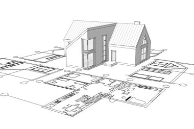 ev mimarisi projesi çizimi 3d illüstrasyon