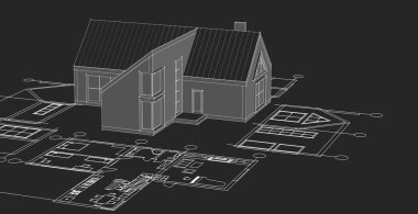 ev mimarisi projesi çizimi 3d illüstrasyon