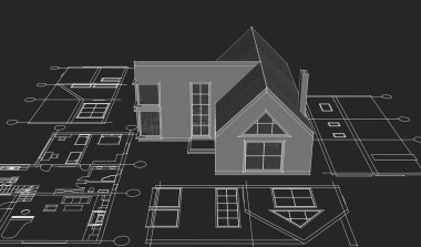 ev mimarisi projesi çizimi 3d illüstrasyon