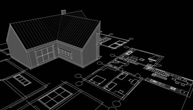 ev mimarisi projesi çizimi 3d illüstrasyon