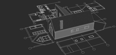 ev mimarisi projesi çizimi 3d illüstrasyon
