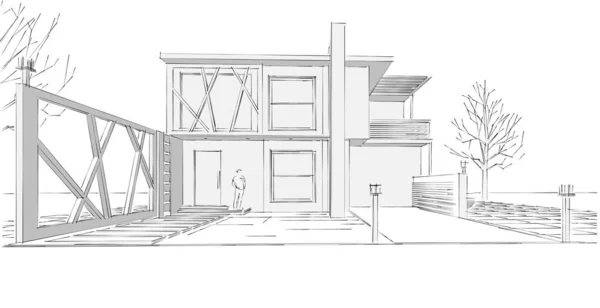 Arquitectura Residencial Casa Campo Ilustración — Foto de Stock