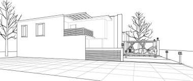 ev mimarisi çizimi 3d illüstrasyon