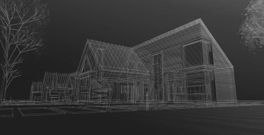 konut mimari kulübesi 3D illüstrasyon