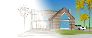 konut mimari kulübesi 3D illüstrasyon