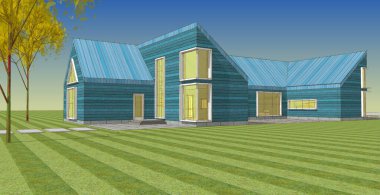 konut mimari kulübesi 3D illüstrasyon