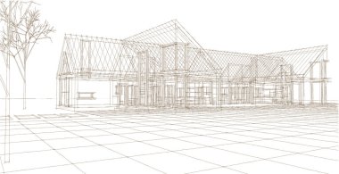 konut mimari kulübesi 3D illüstrasyon