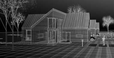 konut mimari kulübesi 3D illüstrasyon