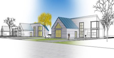 konut mimari kulübesi 3D illüstrasyon