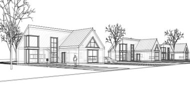 konut mimari kulübesi 3D illüstrasyon