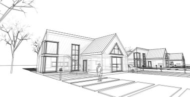 konut mimari kulübesi 3D illüstrasyon