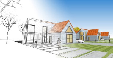 konut mimari kulübesi 3D illüstrasyon