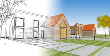 konut mimari kulübesi 3D illüstrasyon