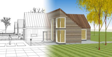 konut mimari kulübesi 3D illüstrasyon