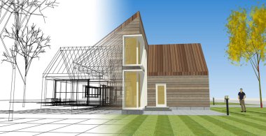 konut mimari kulübesi 3D illüstrasyon