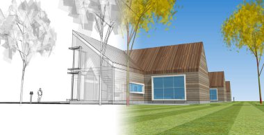 konut mimari kulübesi 3D illüstrasyon