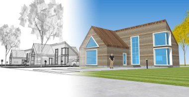 konut mimari kulübesi 3D illüstrasyon