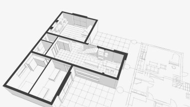 ev mimarisi projesi çizimi 3d illüstrasyon