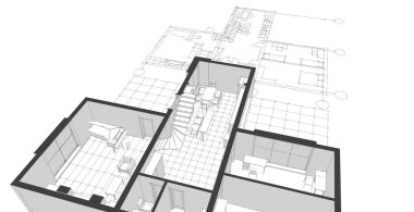 ev mimarisi projesi çizimi 3d illüstrasyon