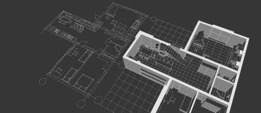 ev mimarisi projesi çizimi 3d illüstrasyon