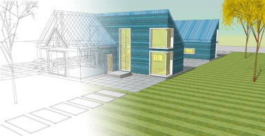 konut mimari kulübesi 3D illüstrasyon