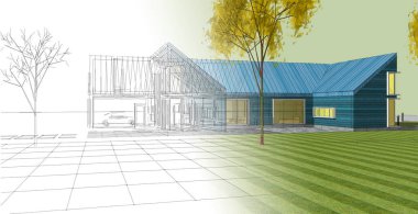 konut mimari kulübesi 3D illüstrasyon