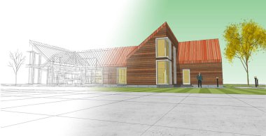 konut mimari kulübesi 3D illüstrasyon