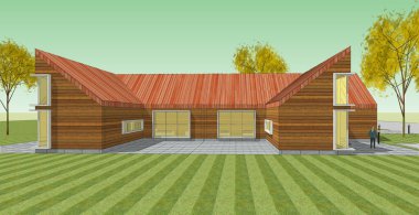 konut mimari kulübesi 3D illüstrasyon