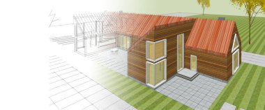 konut mimari kulübesi 3D illüstrasyon