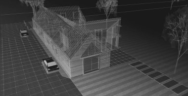 Bir ev 3D illüstrasyonunun mimari taslağı