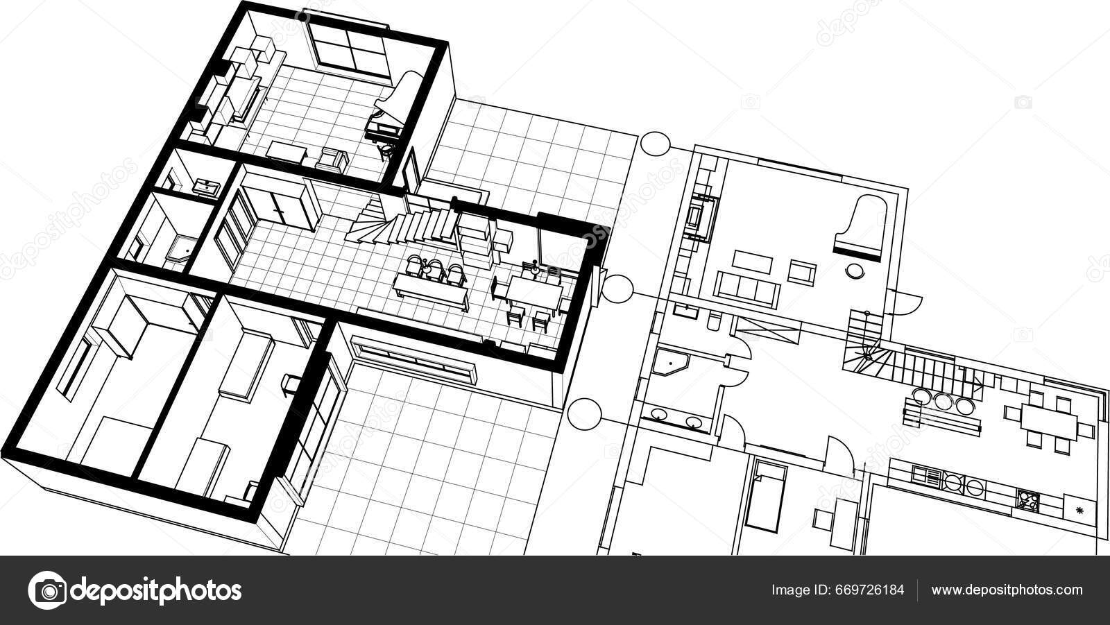 Архитектурный План Дома Иллюстрация Стоковый вектор ©SAdesign 669726184