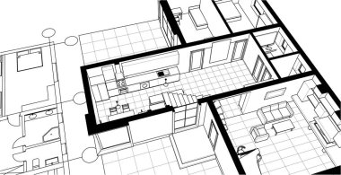 Mimari ev planı 3d illüstrasyon