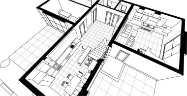 Mimari ev planı 3d illüstrasyon