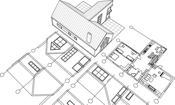 房屋建筑草图3D图解 — 图库矢量图片