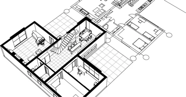 Αρχιτεκτονική Σπίτι Σχέδιο Εικονογράφηση — Διανυσματικό Αρχείο