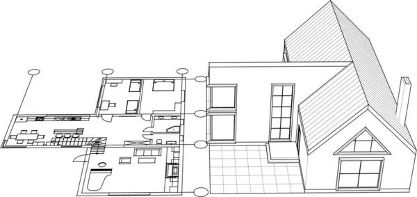 Maison Projet Architectural Croquis Illustration — Image vectorielle
