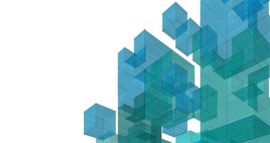 soyut modüler mimari 3d illüstrasyon