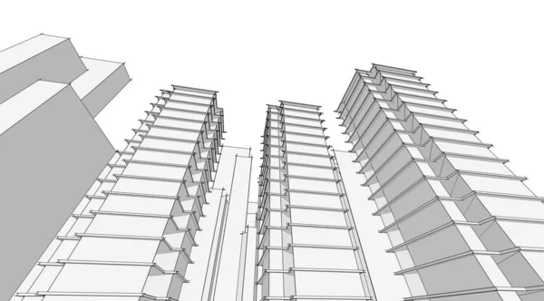 都市抽象建築3Dイラスト — ストック写真