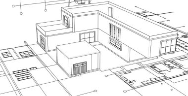 modern konut mimarisi planı 3d illüstrasyon