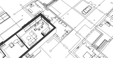 modern konut mimarisi planı 3d illüstrasyon